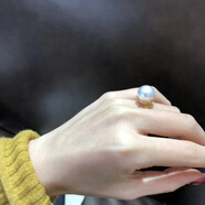 少凡玉洛奇海水珍珠戒指新款南洋金珍珠s925銀鍍18K金活口女戒天l然百 澳洲白珍珠戒指11-12ＭＭ正圓