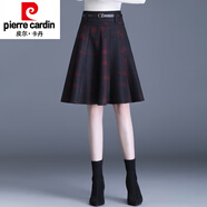 皮爾卡丹（pierre cardin）毛呢格子a字裙女秋冬2025新款高腰顯瘦小個(gè)子短裙大擺半身裙傘裙 紅色 裙長55CM M 腰圍2尺左右/90-100斤