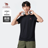 駱駝（CAMEL）運動速干T恤透氣寬松戶外休閑圓領(lǐng)情侶短袖夏季男款，黑色L