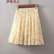 格裙新品裙子不規(guī)則新款流行夏天防走光碎花短裙雪紡印花彈力高腰字半身裙子女jk制服少女百褶裙夏水手服紗 黃色碎花 M (建議80-118斤)