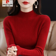 皮爾卡丹（pierre cardin）80-200斤】半高領(lǐng)針織打底衫女內(nèi)搭洋氣純色秋冬新款寬松顯瘦毛衣 大紅色 4XL 建議160-175斤