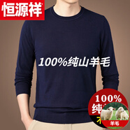 恒源祥100純色羊毛男裝毛衣打底羊毛針織衫男雪尼爾新款長(cháng)袖毛衣圓 上青色男裝 S 165【推薦100-120斤】男裝