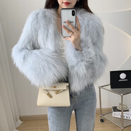 傲列2025秋冬加密雙面編織貉子毛皮草外套女短款毛毛大衣年輕新款海寧 淺藍色 均碼