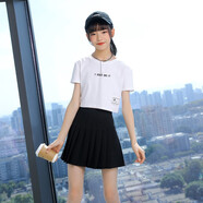 優(yōu)優(yōu)1點(diǎn)六一兒童節(jié)女童半身裙夏季薄款女孩公主裙夏裝洋氣百褶裙黑色短裙 1516黑色+3428白色【套裝】 140碼(130-140cm)