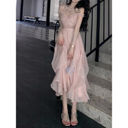妍莉芬（yanlifen）粉色初戀甜美吊帶連衣裙女2025夏季薄款法式感仙女長(cháng)裙茶歇裙子 粉色 XL(115-130斤)