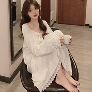 韞舜睡衣女公主風(fēng)長(cháng)裙夏天純色復古宮廷風(fēng)睡裙家居服2025新款性感蕾絲 睡衣長(cháng)裙女春秋-XL（110-130斤）