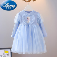 迪士尼（Disney）冰雪奇緣艾莎公主裙春秋女寶裙子愛莎連衣裙小童elsa蓬蓬紗裙 長袖藍(lán)色裙  120cm（尺碼偏?。?
                                         title=