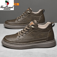 西域駱駝（VANCAMEL）小碼36 37真皮英倫小皮鞋男士秋冬季商務(wù)一腳蹬休閑皮鞋鞋子男款 .卡其色 增高6cm款 36 皮鞋碼
