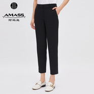 阿瑪施（AMASS）女裝新款時(shí)尚百搭中腰三醋酸煙管正裝西褲女5100302 黑 M (3碼)