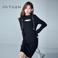 金苑（JINYUAN）針織連衣裙女2022冬季中長款打底衫小個子黑色包臀裙G225106 黑色 S