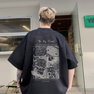 至唯短袖t恤男夏季新款哆啦A夢(mèng)印花設計感情侶寬松潮牌流圓領(lǐng)半袖體恤 THJPDX39黑色 4XL【推薦190-210斤】