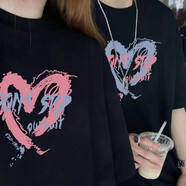 love legend情侶裝夏季天短袖t恤套裝新款潮流男女同款半袖上衣學(xué)生班服定制 (愛(ài)心)黑色/黑色 2XL 男+女M