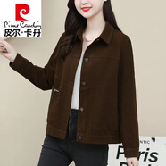 皮爾卡丹（pierre cardin）短款休閑春秋夾克外套女2025秋裝新款大號寬松減齡上衣 深咖色  單層 適合初秋 3XL 128-140斤