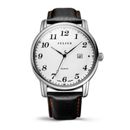 聚利時(shí)（Julius）手表女復古數字日歷公務(wù)員考試靜音皮帶初中高中學(xué)生石英情侶女士 黑帶白面-男款