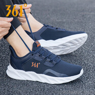 361°男鞋運動(dòng)鞋官網(wǎng)正品跑鞋新款春夏網(wǎng)面透氣跑步鞋男士百搭休閑鞋子 油墨藍/螢光強烈橙 40