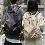 MOONMIX書包女大學(xué)生旅游輕便背包高中生大容量休閑雙肩包戶外登山旅行包 黑色