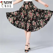 啄木鳥(niǎo)（TUCANO）夏季中年老年半身裙子碎花短裙中年婦女?huà)孧媽中裙冰絲廣場(chǎng)跳舞太 8 號色 裙長(cháng)63CM 均碼90-150斤穿