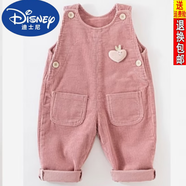 迪士尼嬰兒背帶褲秋冬加絨嬰幼兒連體褲0一3歲小童休閑可愛寶寶燈芯絨褲 粉紅色(春秋款) 90