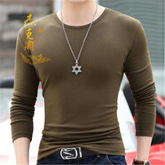 杰克淘 香港潮牌秋冬新款內搭修身打底衫男士圓領(lǐng)加厚保暖T恤純色長(cháng)袖 軍綠色 M（100斤左右穿）