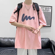 柏斐荻短袖T恤男夏天男士半袖衣服大學生休閑韓式半截袖T恤清涼休閑短袖 T127粉色 XL