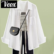 VEOX2025春秋季套裝女韓版寬松長袖襯衫+吊帶高腰闊腿牛仔褲三件套 白襯衫+吊帶[兩件套] 915# XL 建議125-140斤