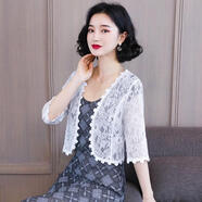 UKCF旗袍披肩春夏短款蕾絲小披肩短款2022夏季新款鏤空開(kāi)衫外套百搭小坎肩外搭 白色 M 【85-95斤】
