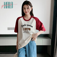 Halo QueenT恤女夏季薄款插肩袖撞色拼接上衣休閑運(yùn)動(dòng)T恤女H143T1414