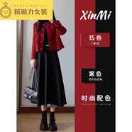 細熙2024秋冬連衣裙女裝衣服感穿搭小香風(fēng)外套半身裙子女套裝 紅色外套+黑色裙+打底衫 L