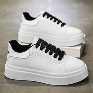 鬼八哥男鞋2025年春季青少年百搭運動(dòng)休閑小白厚底防滑增高皮面板鞋 MD-MQ07白黑 40