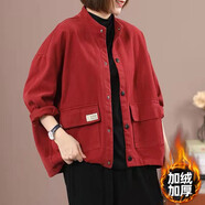 萌菲思肥胖女人春秋季新款韓版休閑短外套200斤胖妹妹大碼寬松顯瘦夾克 紅色 加絨 XXL【建議160-200斤】