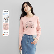 尚都比拉IP聯(lián)名印花純棉長袖t恤女春秋圓領顯瘦百搭女裝上衣 云粉 S 