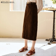 Olrain歐芮兒半身裙女春裝新款高腰顯瘦休閑時(shí)尚中長(cháng)款包臀a字裙子 深咖啡色 S