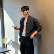 我是大衛(wèi)短款v領(lǐng)針織衛(wèi)衣外套男春秋韓版下擺抽繩設(shè)計(jì)感vibe毛衣夾克開衫 深灰色 M