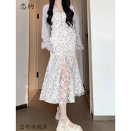 戀的碎花吊帶連衣裙夏季2024新款春秋法式衣服氣質(zhì)女神范中長(cháng)裙子夏天 吊帶裙單件 均碼（可備注碼數）