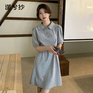 諾兮紗品質(zhì)短袖polo領(lǐng)連衣裙女2025新款韓版港風(fēng)高腰顯瘦中長款裙子 淺灰色 S