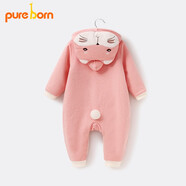博睿恩（Pureborn）寶寶冬季夾棉保暖連體衣嬰兒可愛(ài)卡通外出爬服新生兒衣服 粉色 66cm