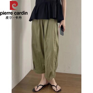皮爾卡丹（pierre cardin）日系棉麻工裝褲女夏季薄款闊腿褲小個子九分燈籠褲日雜風(fēng)亞麻褲子 綠色 S