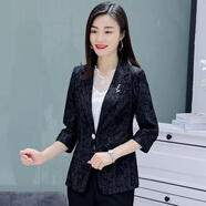 瑾衣媛拼接蕾絲小西裝外套薄款2023春夏時(shí)尚韓版修身顯瘦氣質(zhì)職業(yè)裝西服 黑色 M 建議80-95斤