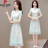 皮爾卡丹（pierre cardin）品牌改良旗袍女夏2025新款年輕款高端小個(gè)子?jì)宮新中式連衣裙顯瘦 綠色 梨云 M (80-105斤)