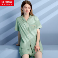 紅豆居家夏季款情侶全棉睡衣精致刺繡基礎(chǔ)款簡約休閑短袖家居服套裝可外穿 女款薄荷綠 M 165/88A