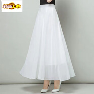 初徑2025春夏新款碎花高腰顯瘦垂感雪紡大擺中長(cháng)半身裙a字裙梨形粗腿 白色【裙長(cháng)80cm】 L【建議100-120斤】