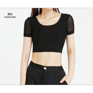 青衣麻相 女裝網(wǎng)紗打底衫透明蕾絲短袖黑色薄紗衣短款半截緊身內搭上衣 黑色(前面雙層后面單層) 2XL