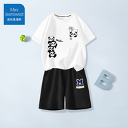 迷你真維斯 MINI JEANSWEST迷你真維斯兒童套裝夏季男童薄款短袖t恤純棉透氣短褲休閑兩件套 【純棉套裝】白色疊疊熊 140