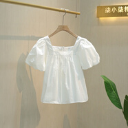 2024春夏新款韓版含棉方領(lǐng)洋氣泡泡袖短袖寬松顯瘦套頭女襯衫上衣 白色 【870】 S 80-105