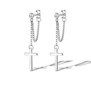 楚登長(cháng)款耳環(huán)2024新款男士耳釘十字架耳夾無(wú)耳洞女生耳墜流蘇耳掛 流蘇十字架耳釘  單只