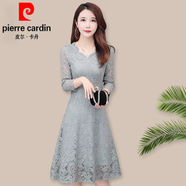 皮爾卡丹（pierre cardin）減齡貴夫人蕾絲連衣裙2025年新款春裝女人味長袖秋裝氣質(zhì)洋氣裙子 淺藍(lán)色 M 【100斤內(nèi)】有內(nèi)襯