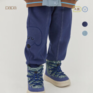 papa爬爬秋冬兒童針織牛仔休閑褲男女寶寶褲子卡通休閑百搭時(shí)髦潮 深藍色 100 cm