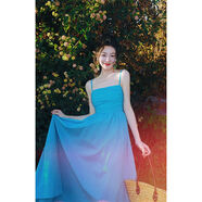 兮漁珥開(kāi)學(xué)季學(xué)生吊帶裙夏天Haze禾枝《愛(ài)樂(lè )之城》港風(fēng)吊帶連衣裙女2024 藍色 S