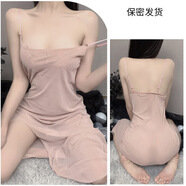 夸哥吊帶睡裙微透純欲網(wǎng)紗中長(cháng)裙火辣開(kāi)叉睡裙包臀居家性感收腰薄款 104號膚色長(cháng)裙 均碼【80-130斤】