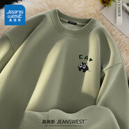 真維斯（Jeanswest）重磅衛(wèi)衣男女同款秋季休閑百搭情侶裝學生日系簡約舒寬松上衣外套 【重磅】灰豆綠(呆小貓胸標) XL /180(體重140-160斤左右)
